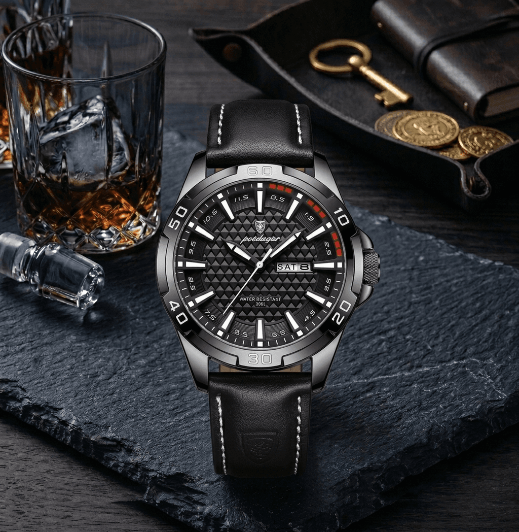 POEDAGAR 895 Luxury Men's Quartz Sport Watch – Black & White