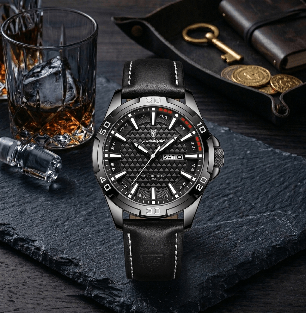 POEDAGAR 895 Luxury Men's Quartz Sport Watch – Black & White