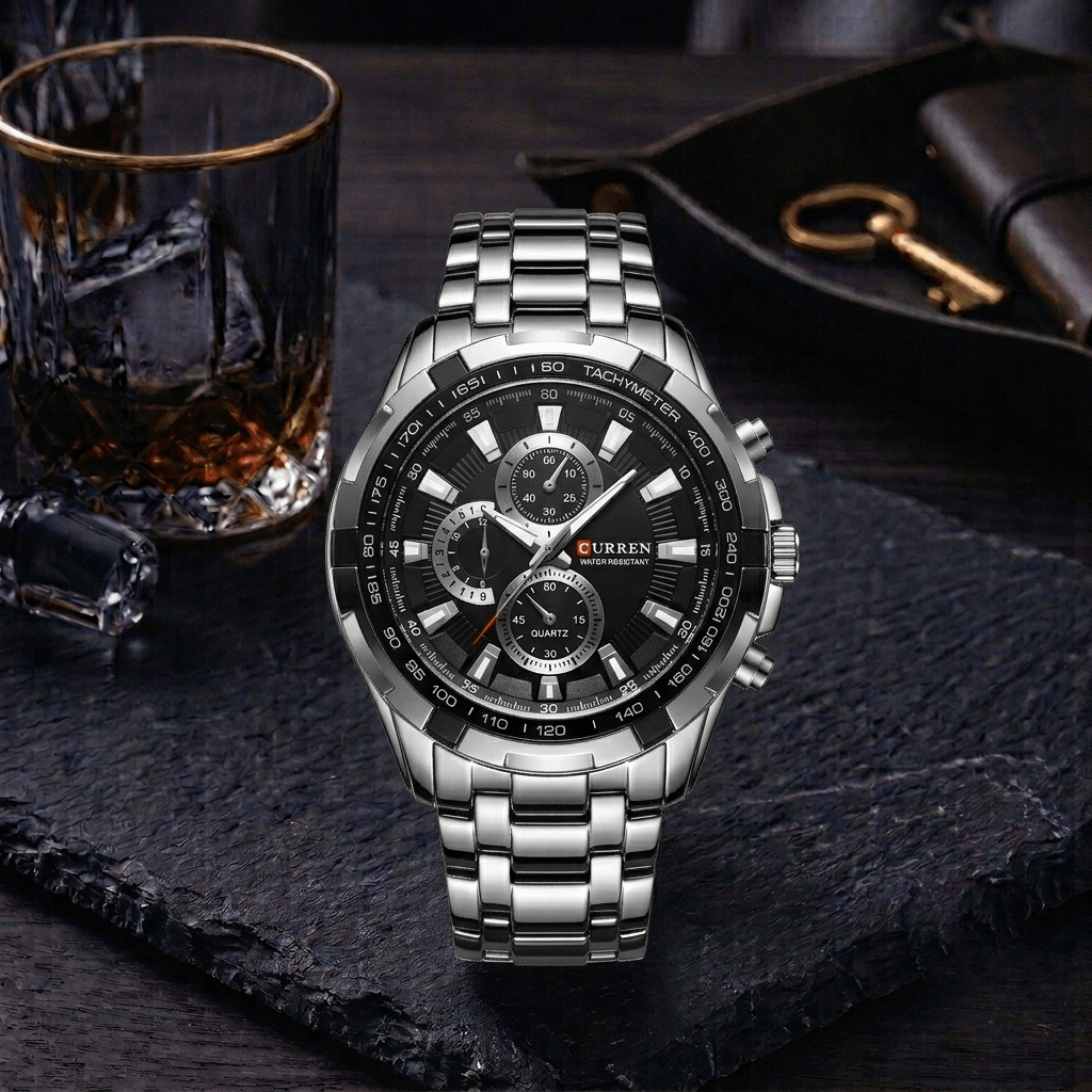 CURREN 8023 Men's Sport Military Watch – Silver & Black Dial