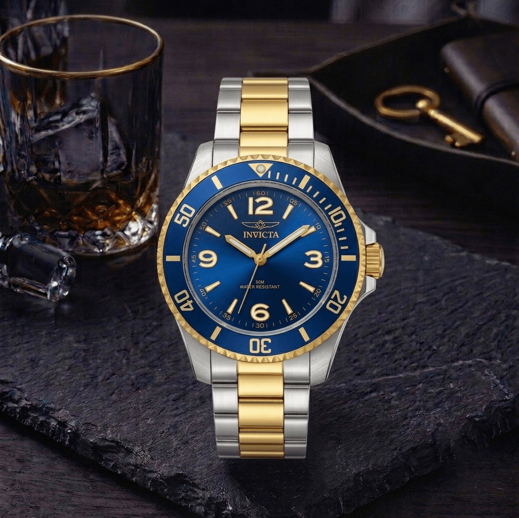 Invicta Specialty Rowan Men's Watch – Gold & Steel, Blue Dial, Model 69476